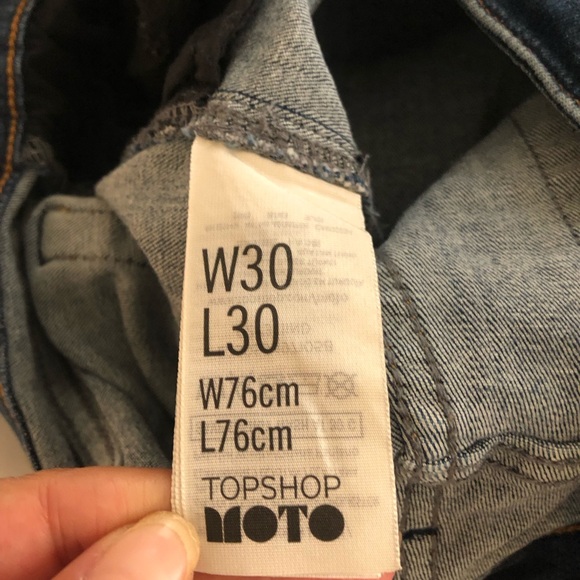 Topshop Moto Jamie Size 30x30 Jeans Blue Stretch Skinny High Rise Distressed Zip - Picture 6 of 8